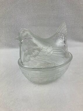 VTG Luminarc Clear Glass Hen on Nest Candy Dish 5.5” France